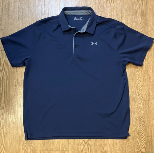 Under Armour Tech Polo Mens XL Midnight Navy Blue Grey Trim Loose Fit 1290140