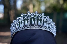 Silver Drop Pearl Princess Diana Tiara Bridal Crown Birthday Wedding Gift 