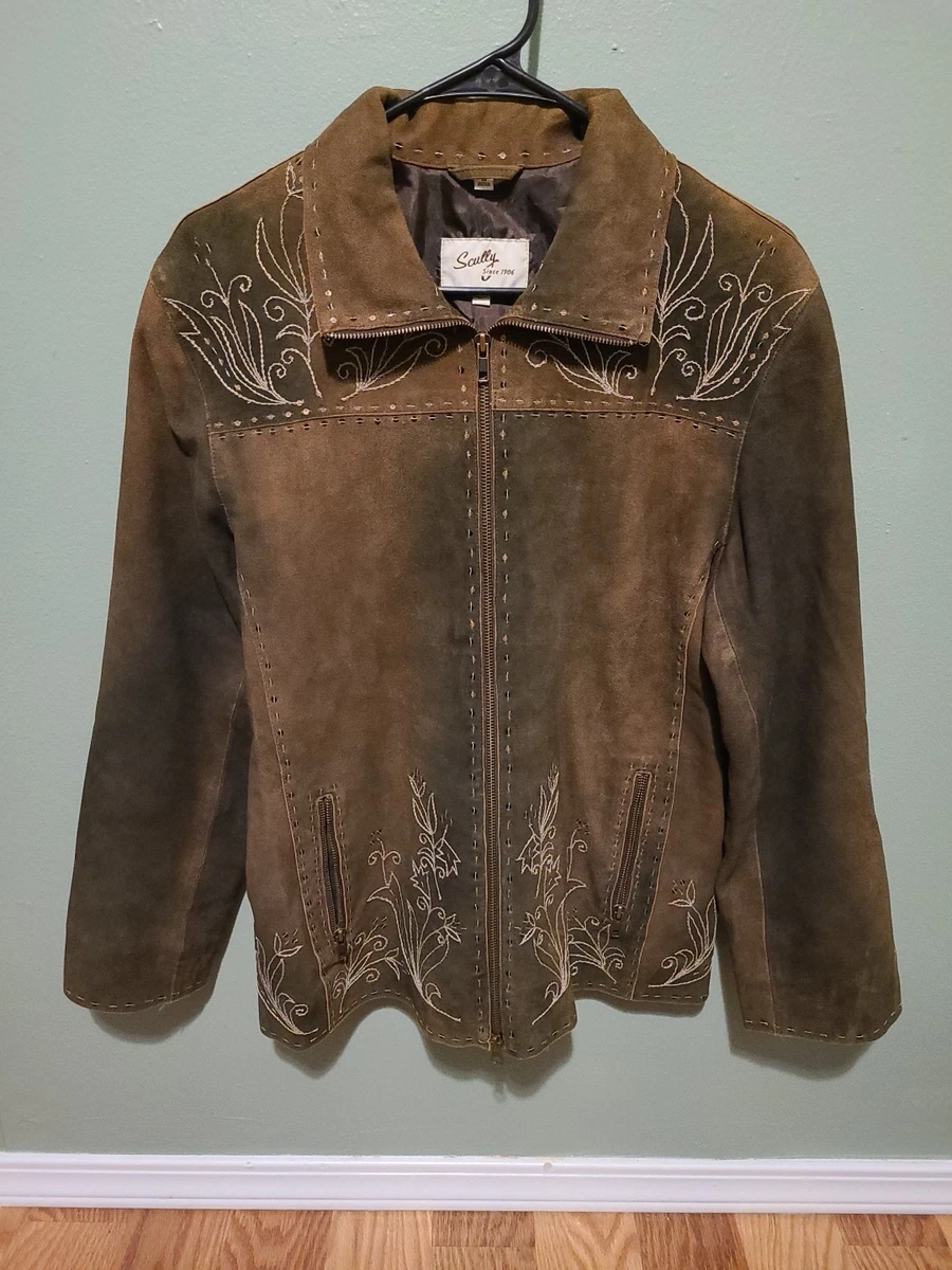 Veste western à franges en cuir véritable et daim Scully
