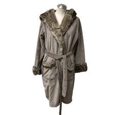 Pottery Barn Ombre Tipped Fur Robe Unisex Medium Gray Belted Comfort Lounge