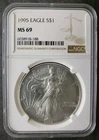 1995 $1 American Silver Eagle Dollar NGC MS69