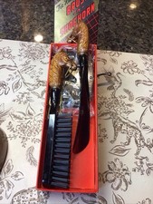 VINTAGE Brush Shoe Horn  Hanging Tie Rack Set Horse Head Handles NEW BOX JAPAN