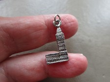 ANTIQUE VINTAGE OLD RETRO SILVER TONE BIG BEN CLOCK  LONDON FOB CHARM PENDANT UK