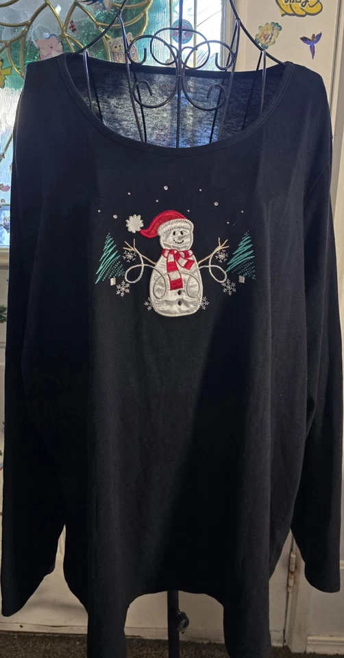 3 X женщины Breckenridge вышитый снеговик верхний черный длинные рукава блестящий снег  - Изображение 4 из 4