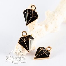 3x Schmuck Anhänger Schwarzer Diamant Emaille vergoldet 15mm GlitzerInsel 00931c