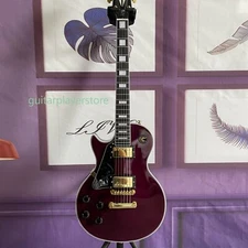 Custom Shop LP Electric Guitar Purple Flame Top Solid Body H-H Pickup Gold Parts