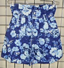 Bongo Shorts VTG Size S/M 80s Indigo Floral Bouquet Ultra High Waisted Cotton