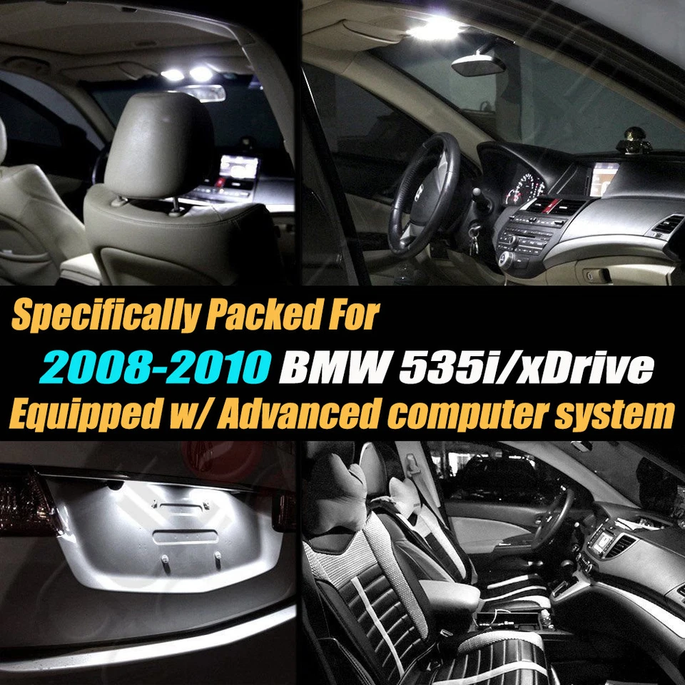 Kit de luces blancas LED interiores sin errores CANbus de 14 piezas para BMW 535i/xDrive 2008-10 Foto 2 de 4