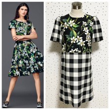 Genuine Dolce & Gabbana Check Floral Flower Switching Short Sleeve Mini Dress 40