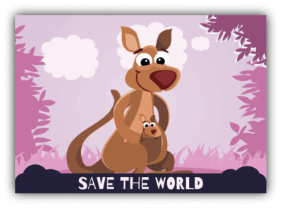 Save The World Kangaroo Cartoon Animal Slogan Car Bumper Sticker Decal