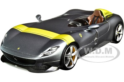 FERRARI MONZA SP1 SILVER W/YELLOW STRIPES 1/18 DIECAST MODEL