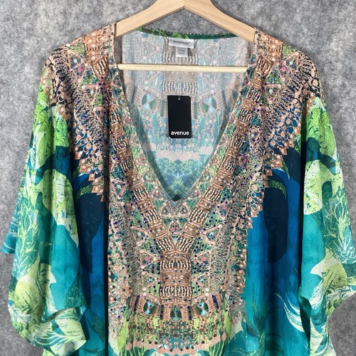 Avenue Kaftan Island Escape Boho Flowy Dress Cover Up Midi 22/24 Multi Color