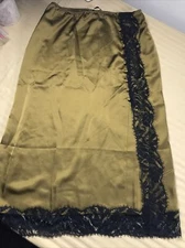 Victoria's Secret Midi Slip Skirt Side Button Bronze Olive + Black Sz M NEW!
