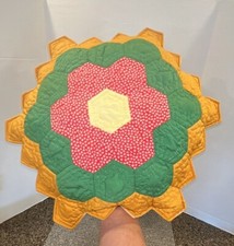 VTG Handmade Quilted Throw Pillow Grandma  s Flower Garden Hexagon 2 Diff Sides