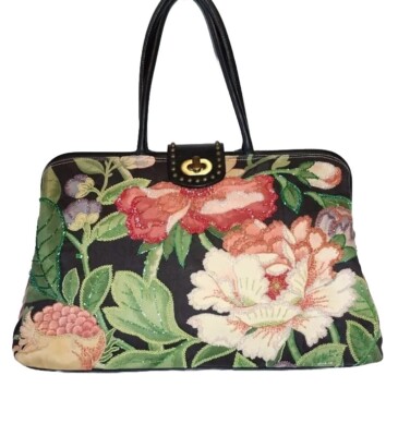 ISABELLA FIORE PEACHY KEEN PEACH BLOSSOM LG CARRY ON BEADED DR. HANDBAG Y2K $745