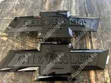 Gloss Black Front Rear Heritage Bowtie Emblems 16-18 Silverado Colorado Sierra