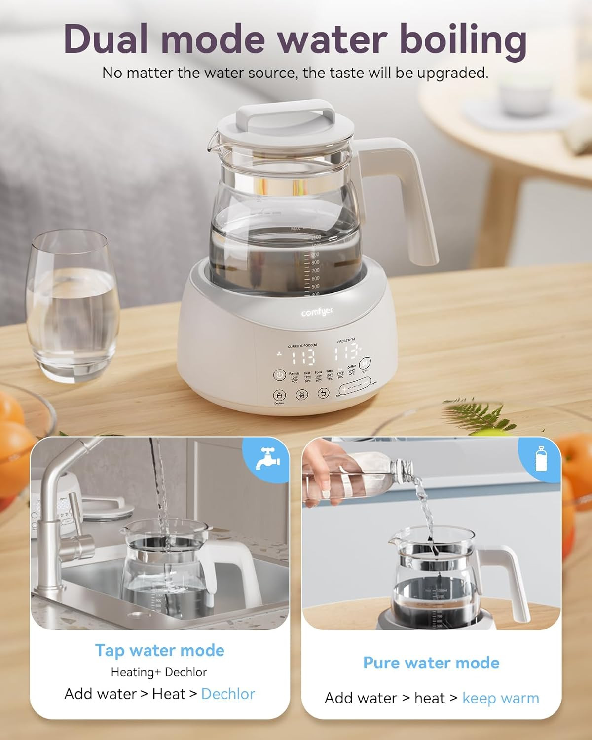 Baby Bottle Warmer with Night Light & Fast Cooling, 6 Temp Control Presets