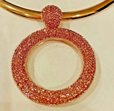 Pink Austrian crystal pendant with collar necklace 16 to 20 inch in Rosetone