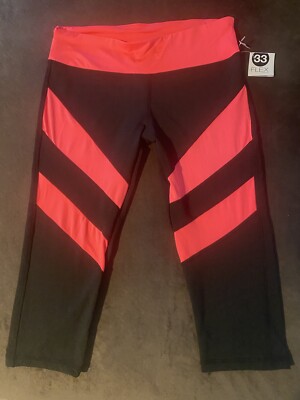New 33 Flex Apparel Womens Black Pink Activewear Leggings Capris Size L Gym Yoga