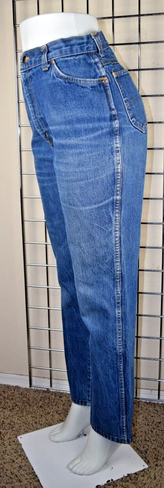 Jeans Vintage Chic by HIS 32 x 28 Años 70 Clásicos Azul Cintura Alta Corte Bota Hecho en EE. UU. Foto 2 de 4