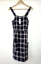 NWT AMERICAN EAGLE Mini plaid Overall Dress XS Navy Blue Layer Pockets Zip Check
