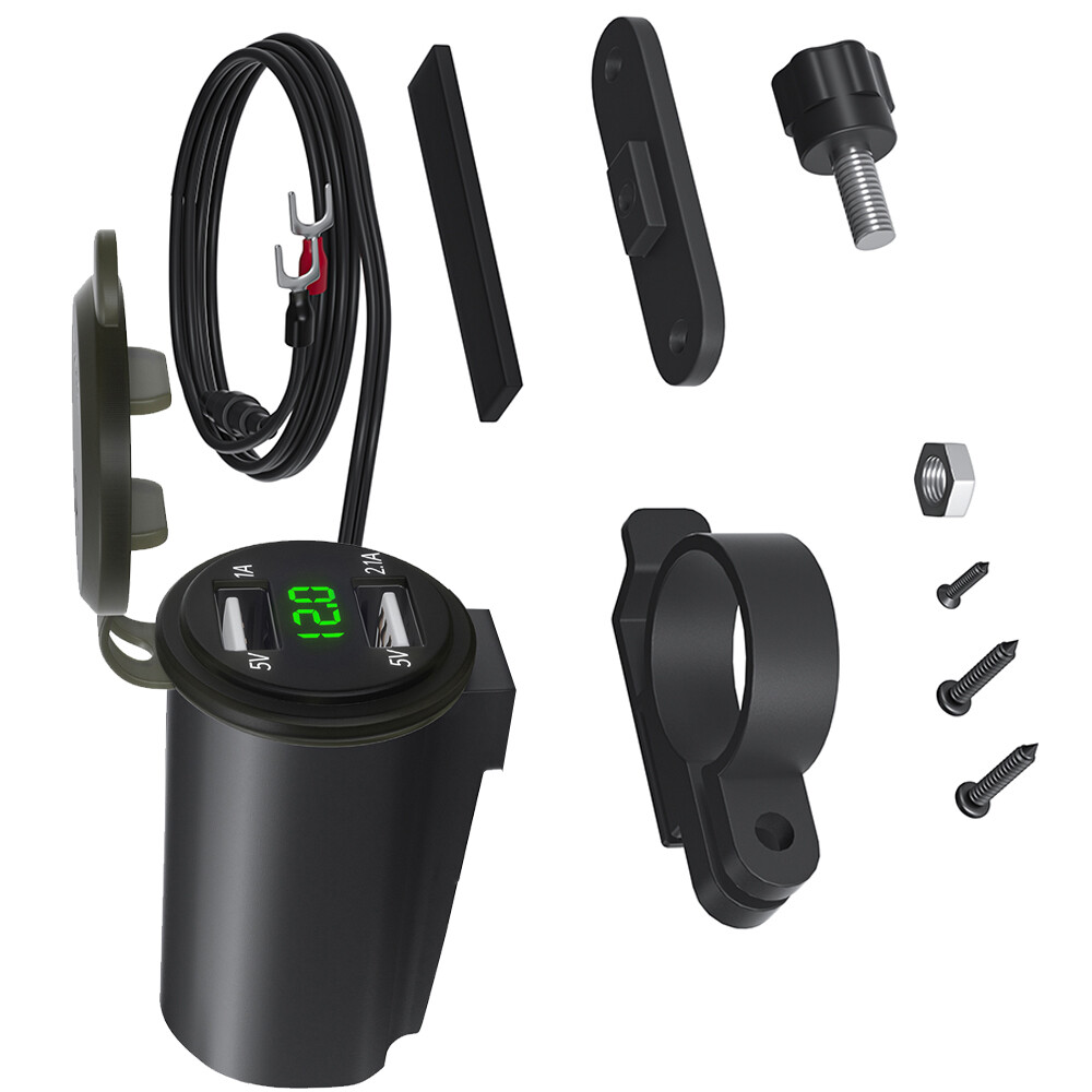 Compact 19-22mm Handlebar Mount M1 3.1A Dual USB Car Charger