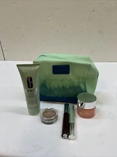 Clinique Makeup Toiletry Travel Bag Green Large Case Zipper Lilac W/ Accessories