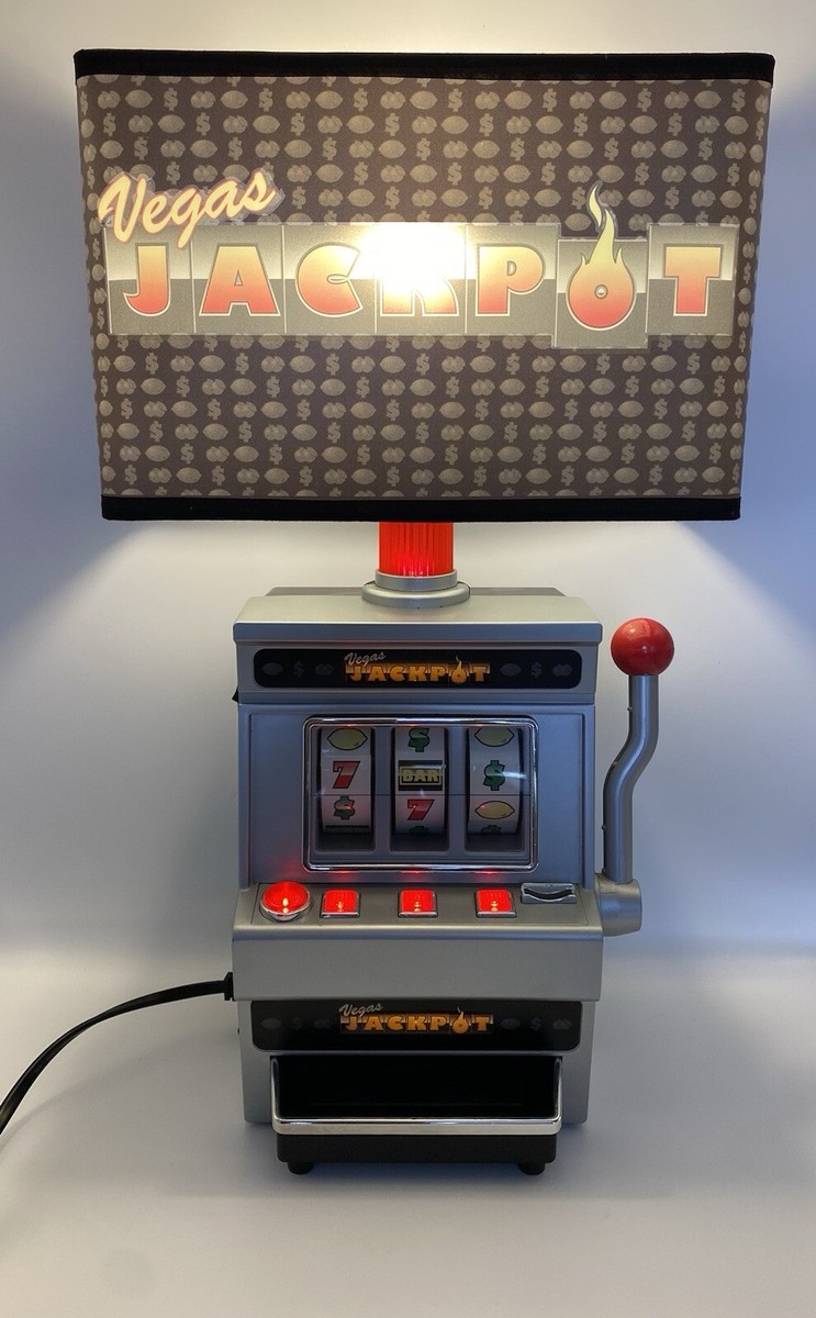 Vintage Vegas Jackpot Slot Machine Piggy Back Lamp Lights Real