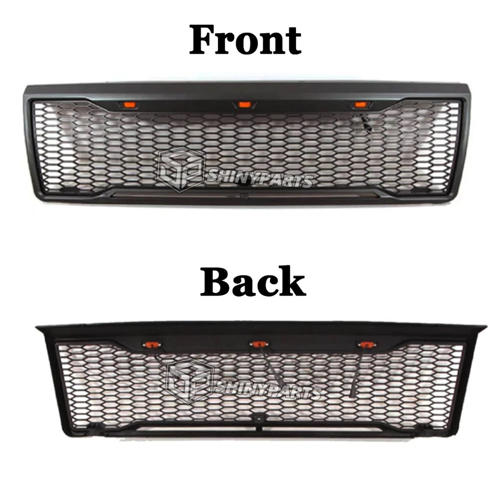 Parrilla delantera para Ford F150 F250 F350 1992-1997 Bronco parachoques parrilla con LED negro Foto 2 de 4