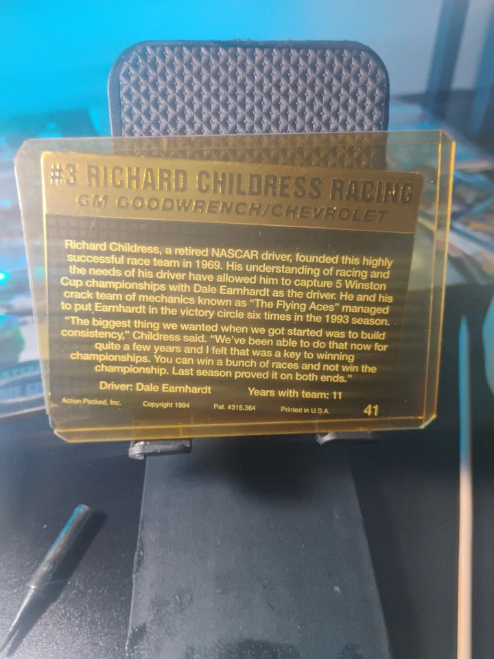 Dale Ernhardt NASCAR #3 GM Goodwrench/Chevrolet Gold Card #41 - Image 4 of 4