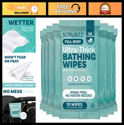 Extra Large No Rinse Bath Wipes - 80 Ultra Thick Disposable Body Wipes for Adult