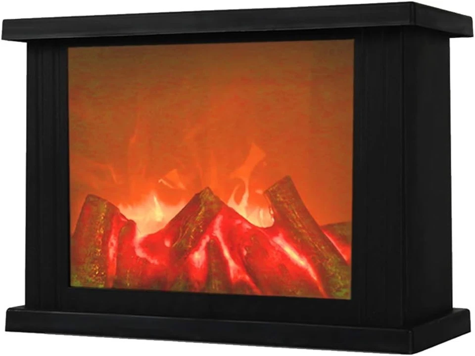 Flameless LED Fireplace Lantern - Portable Black Decorative Light with Timer - Image 3 of 4