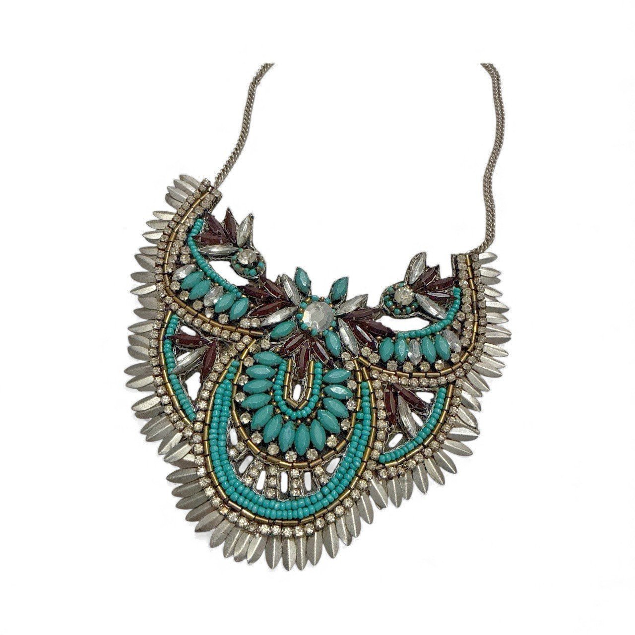 Turquoise Rhinestone Collar Statement Necklace Je… - image 2