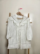 Zimmermann Ivory Cotton Embroidered Lace x Trim Button Up Blouse Size 2