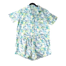 Sleepyheads Pajamas PJs Womens Sz L Pajama Set Cotton Shorts Fish Blue Green