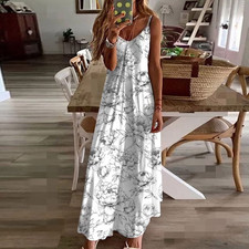 Summer Floral Spaghetti Strap Maxi Dress For Women, Boho V Neck Beach Dress