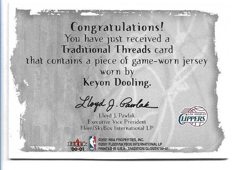 2000-01 Fleer Tradition Glossy Traditional Threads Keyon Dooling Rookie RC - Image 2 of 2