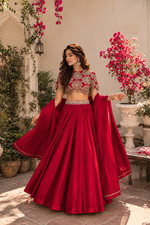 Red Silk Lehenga Choli Designer Sequins Work Indian Party Wear Wedding Lehenga