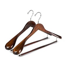 Luxury Wide Shoulder Wooden Hangers Pack, with Locking Bar, Smooth 2 Retro