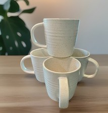 4 Pc Set House Doctor Pion Speckled Rustic Ribbed Tan/White/Gray Mug EUC