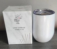 New In Box Chic & Tonic  White Shimmer Glittery Iridescent Wine Tumbler With Lid