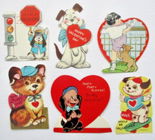 Lot of 5 Animal Vintage Valentine Cards DOGS, PUPPIES, 1 Carrington