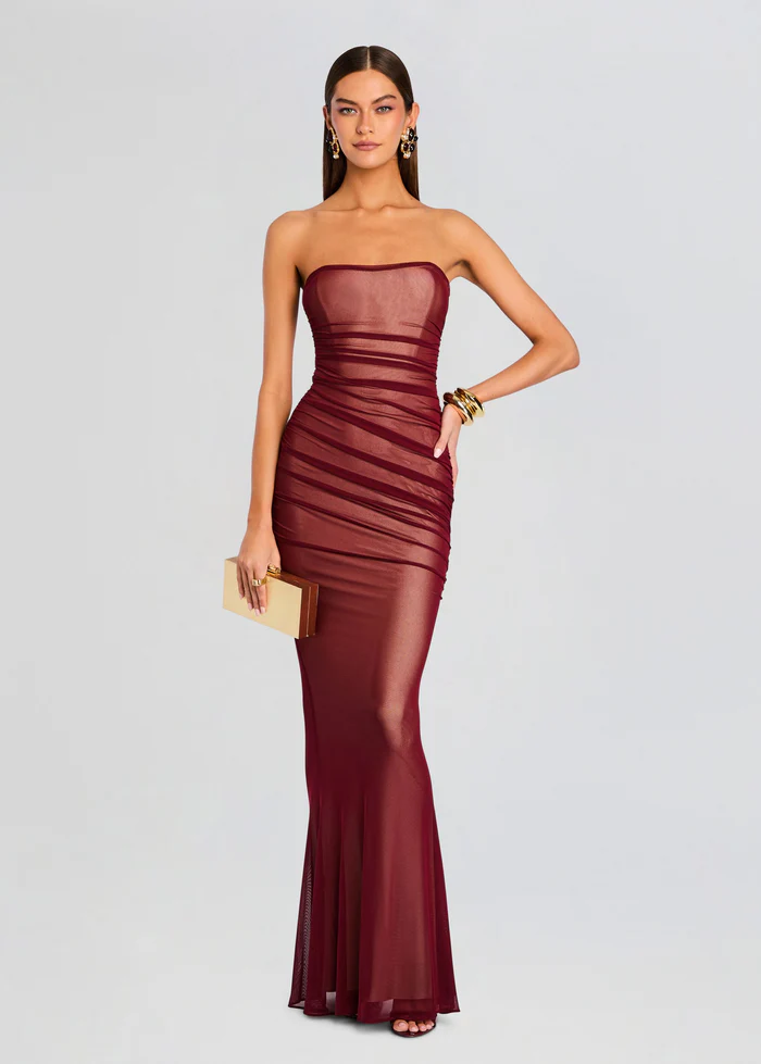 Retrofete Quintessa Mesh Dress Long Boned bodice Port size S for Wedding