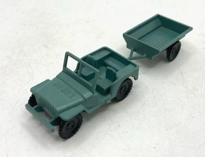 45307 BONUX / PLASTIQUE / JOUET PRIME / JEEP WILLYS + REMORQUE USA 10 CMS - Photo 1/3