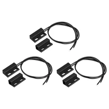Wired Door Contact Sensor NC Surface Mount Magnetic Reed Switch Black 3Pack