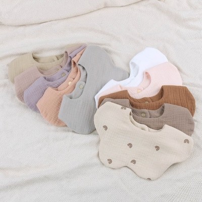Breathable Cotton Burp Cloth with Snap Button Infant Teething Feeding Bibs-2Pcs