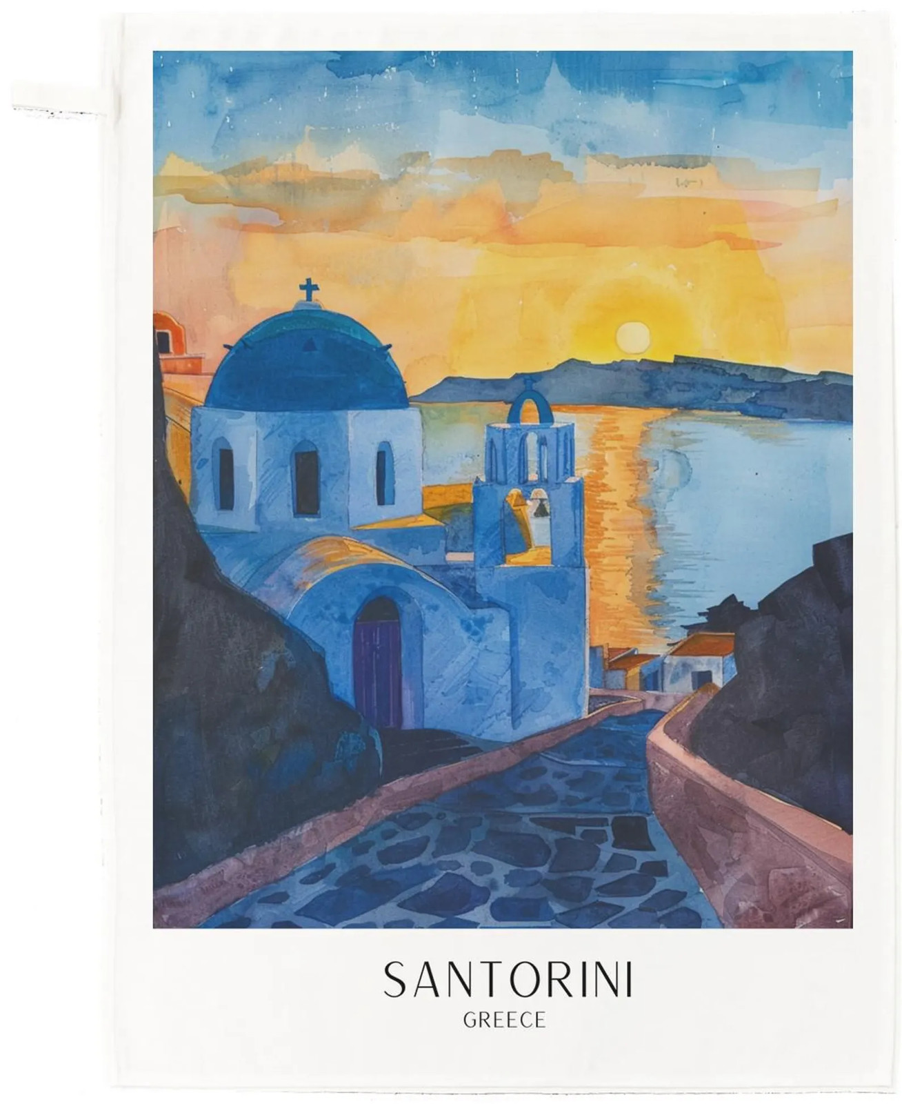 Santorini Sunset Cotton Tea Towel