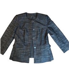 Ann Taylor Womens Gray Textured Collarless Peplum Blazer Jacket Size 2