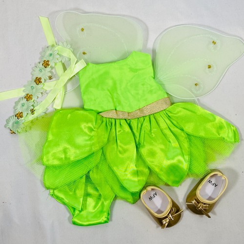 Green Tinker Bell Fairy Princess Dress w/ Wings Set for 18" American Girl Doll
