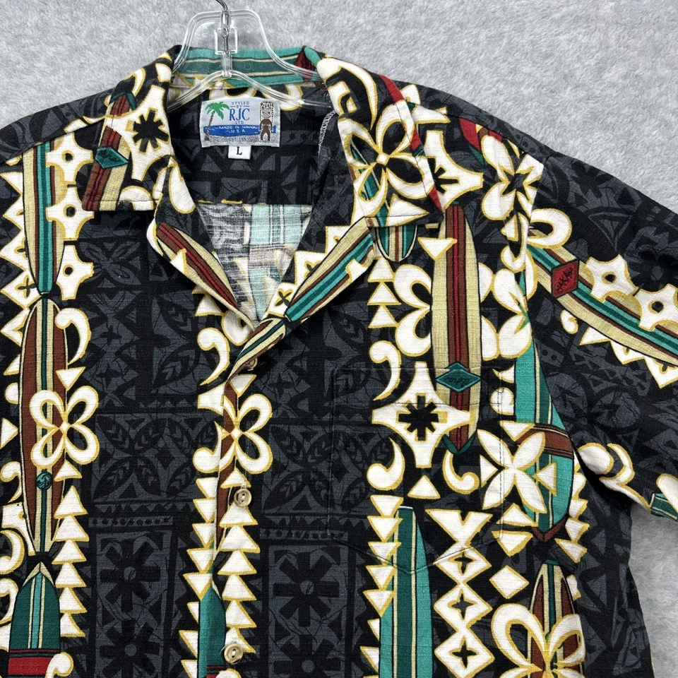 Vintage RJC Hawaiian Shirt Mens Large Tropical Surf Board Beach Floral Aztec USA - Image 2 of 4